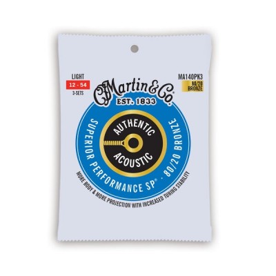 Martin MA140 3 Pack Authentic Acoustic® Superior Performance SP® 80/20 Bronze Light Strings