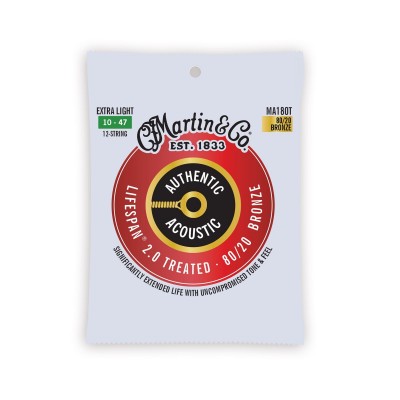 Martin MA180T Authentic Acoustic Lifespan® 2.0 Guitar Strings 80/20 Bronze Extra Light 12-String