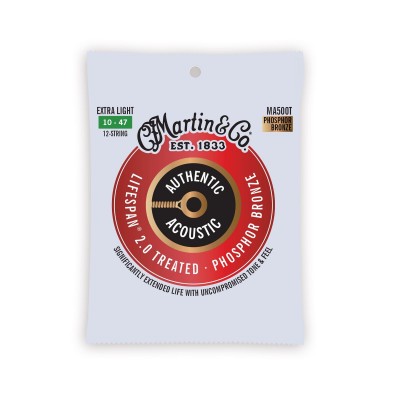 Martin MA500T Authentic Acoustic Lifespan® 2.0 Guitar Strings 80/20 Bronze Extra Light 12-String